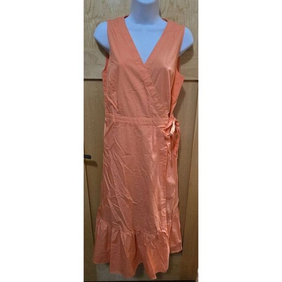 Talbots Womens Wrap Dress Orange Ruffle Hem Size 6 Cotton Blend - Picture 3 of 6